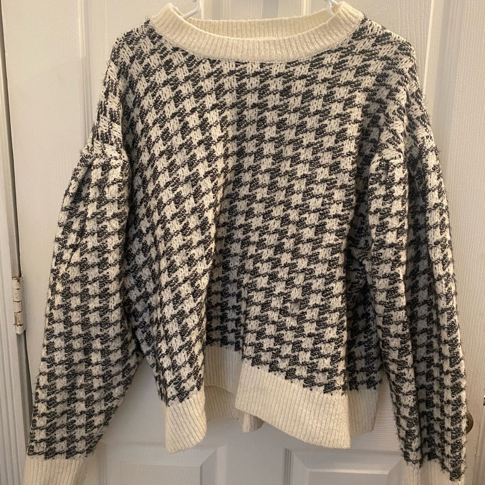Mango Black and White Houndstooth Sweater